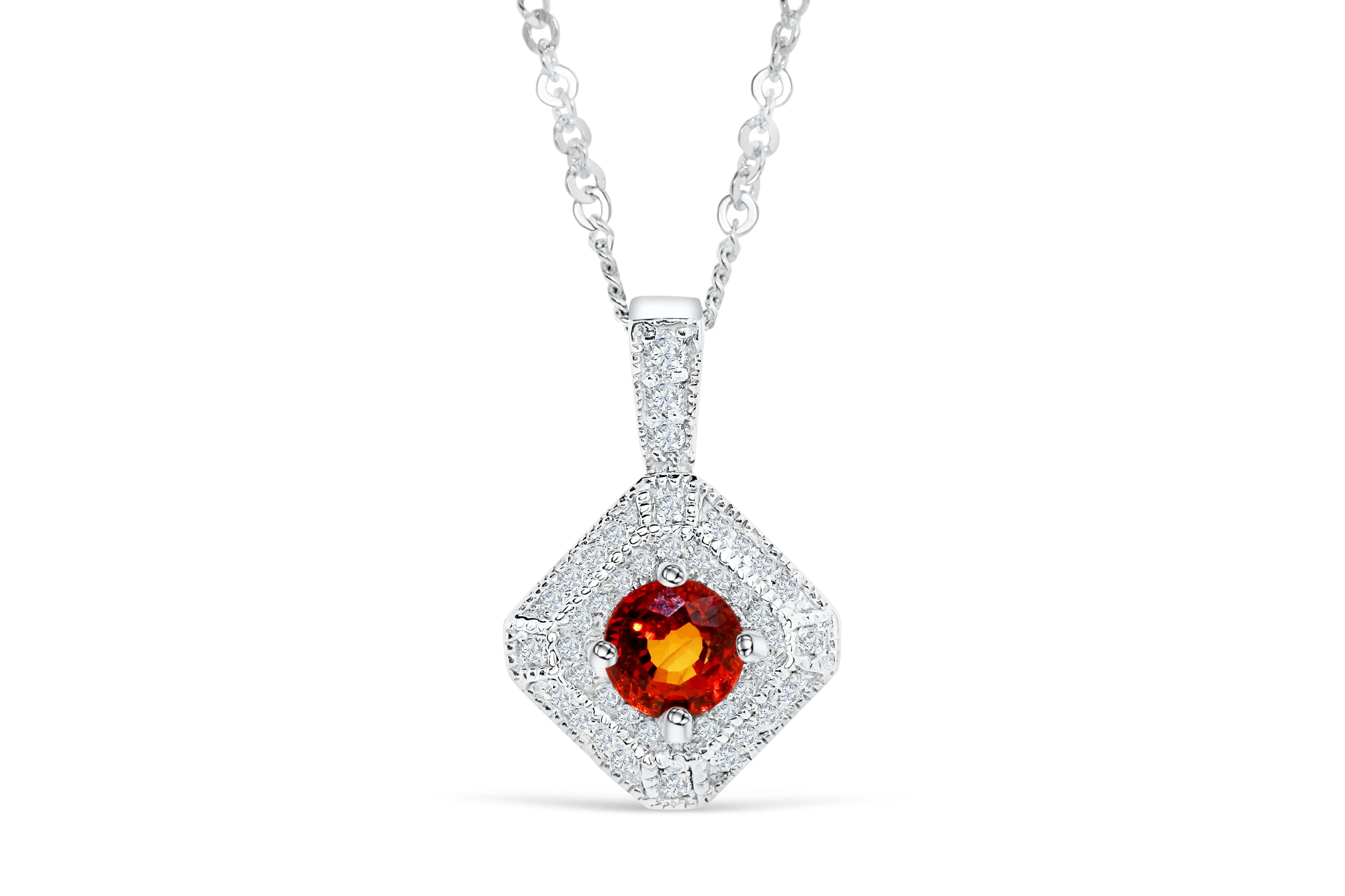 1.07 CT Pave Orange Sapphire Diamond Pendant OSPEN001