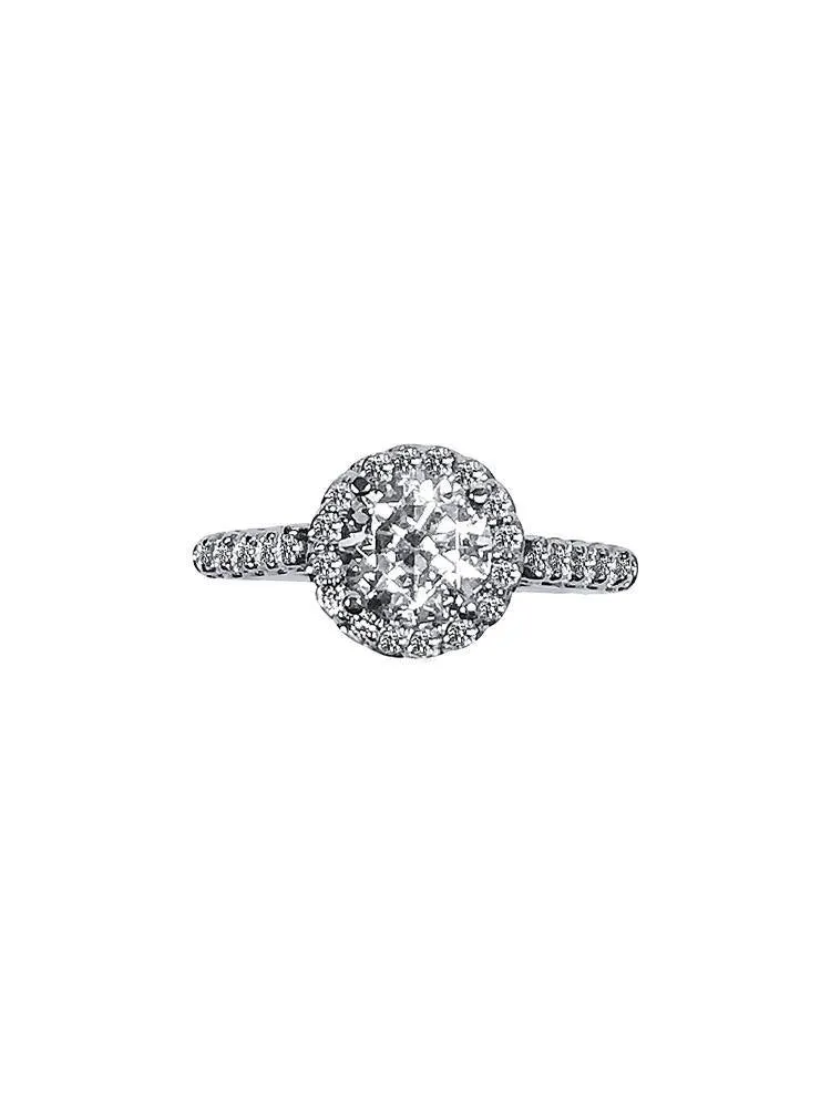 1.25 Round Cubic Zirconia Halo Style 14k White Gold Engagement Ring
