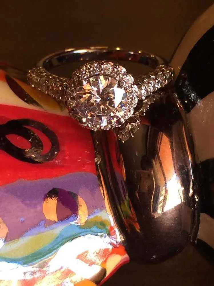 1.25 Round Cubic Zirconia Halo Style 14k White Gold Engagement Ring