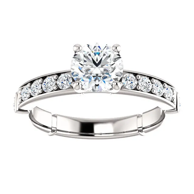 14K White Gold Round Accented Engagement Ring 121988:508:P