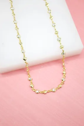 18K Gold Filled Heart Necklace With Round CZ Stone (G51)