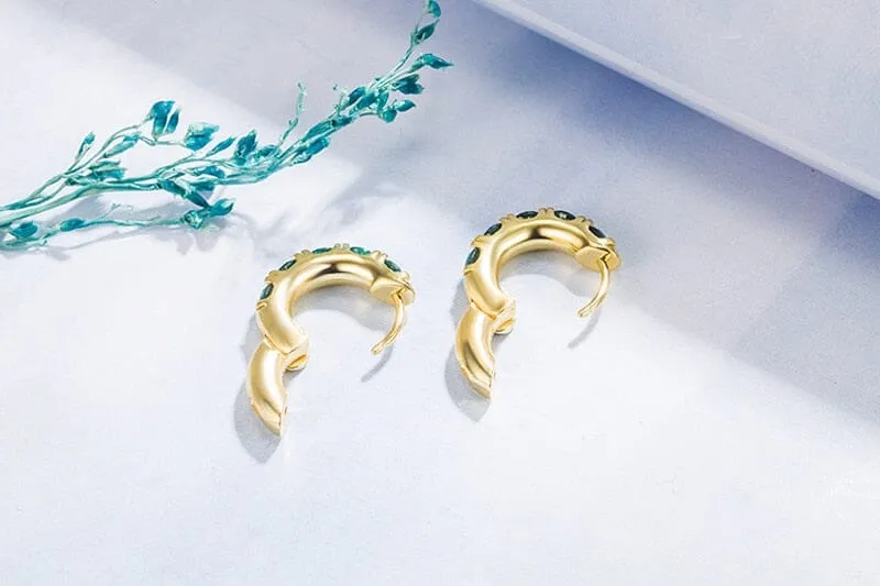 5 Emerald Stones Gold Earrings