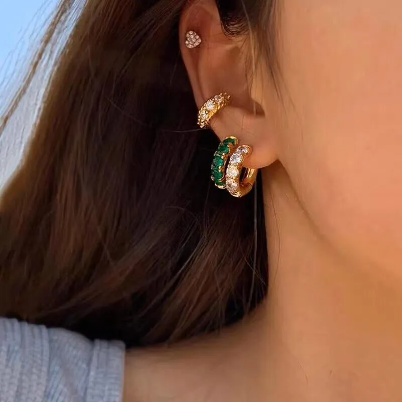 5 Emerald Stones Gold Earrings