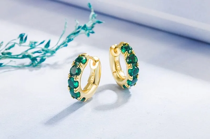 5 Emerald Stones Gold Earrings