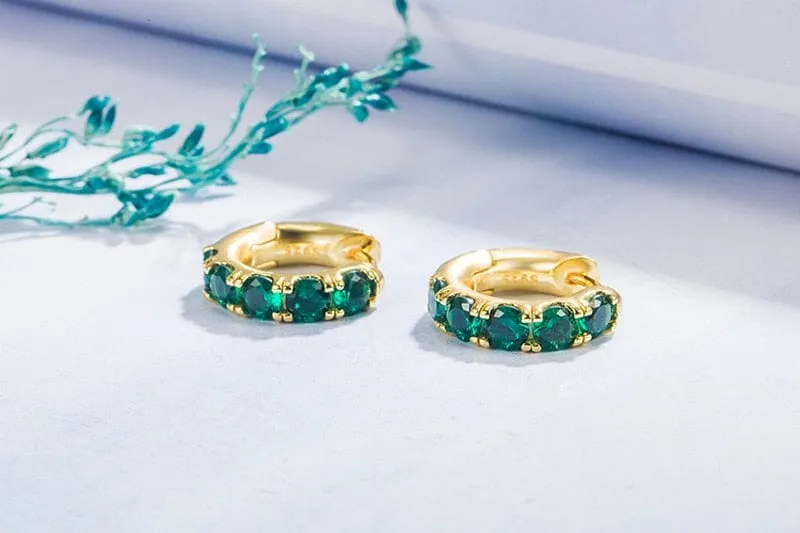 5 Emerald Stones Gold Earrings