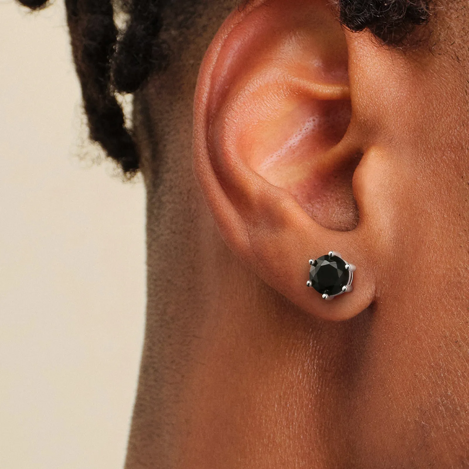 6mm Black CZ Stone Round Iced Stud Earrings for Men in 14K Gold/ White Gold
