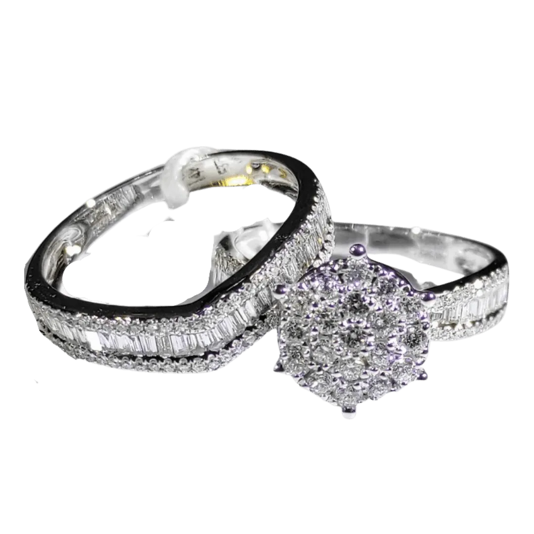 .90ctw Engagement Ring V Half Eternity Wedding Ring Bridal Set 14K Gold