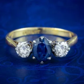 Antique Edwardian Sapphire Diamond Trilogy Ring 0.80ct Sapphire
