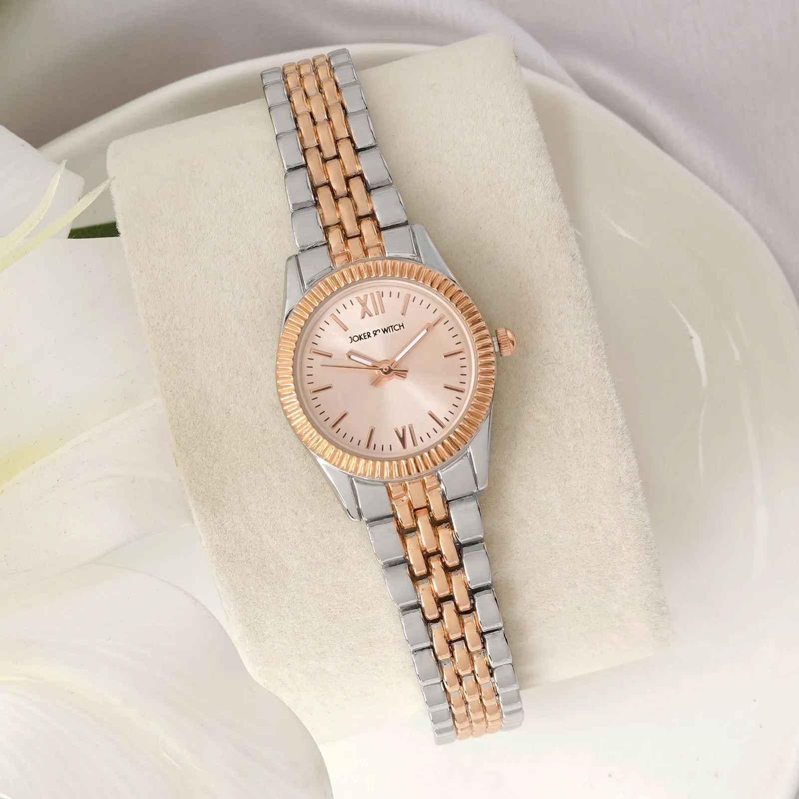Arina Rosegold Dial Dualtone Metallic Strap Watch