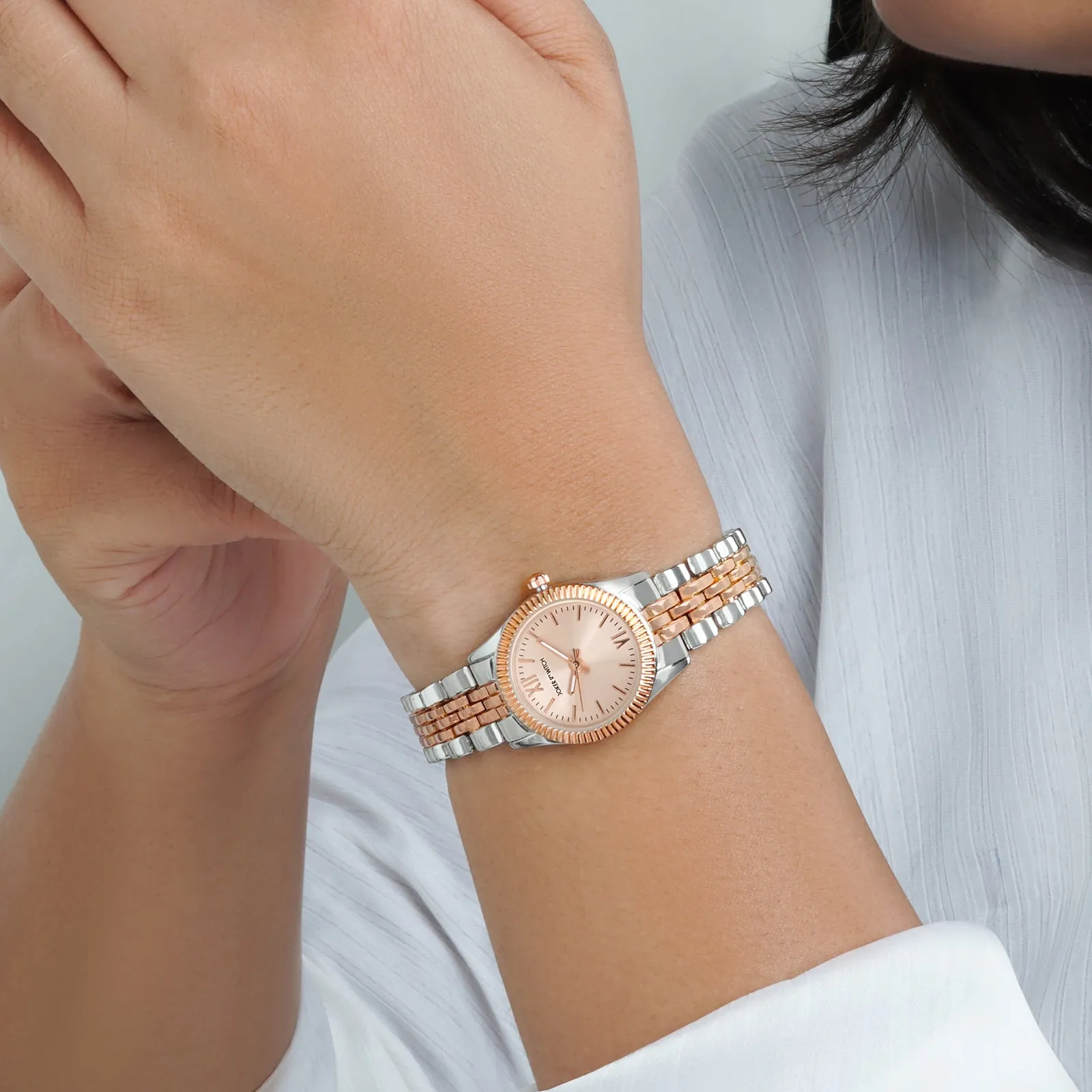 Arina Rosegold Dial Dualtone Metallic Strap Watch