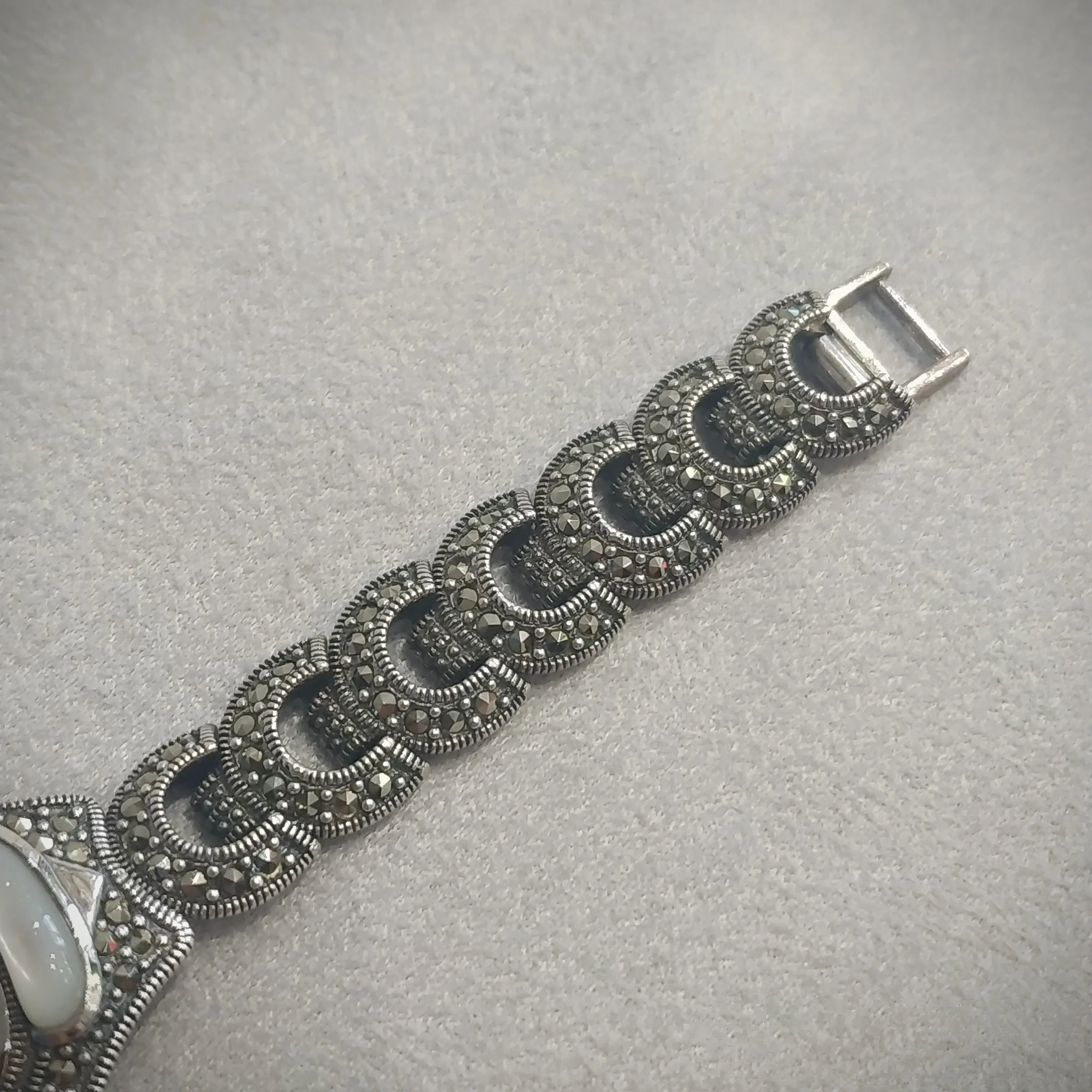 Art Deco watch in mother  of pearl Marcasite Sterling Silver