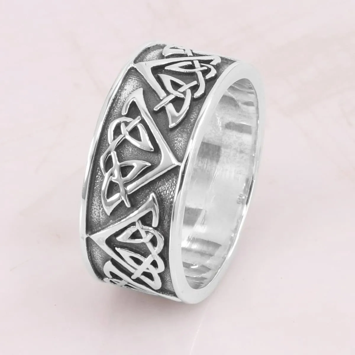 Celtic Design 925 Sterling Silver Oxidized Thumb Ring, Handmade Flat Band Silver Ring, Anxiety Ring, Designer Ring Band