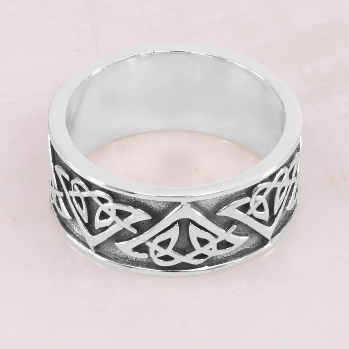 Celtic Design 925 Sterling Silver Oxidized Thumb Ring, Handmade Flat Band Silver Ring, Anxiety Ring, Designer Ring Band