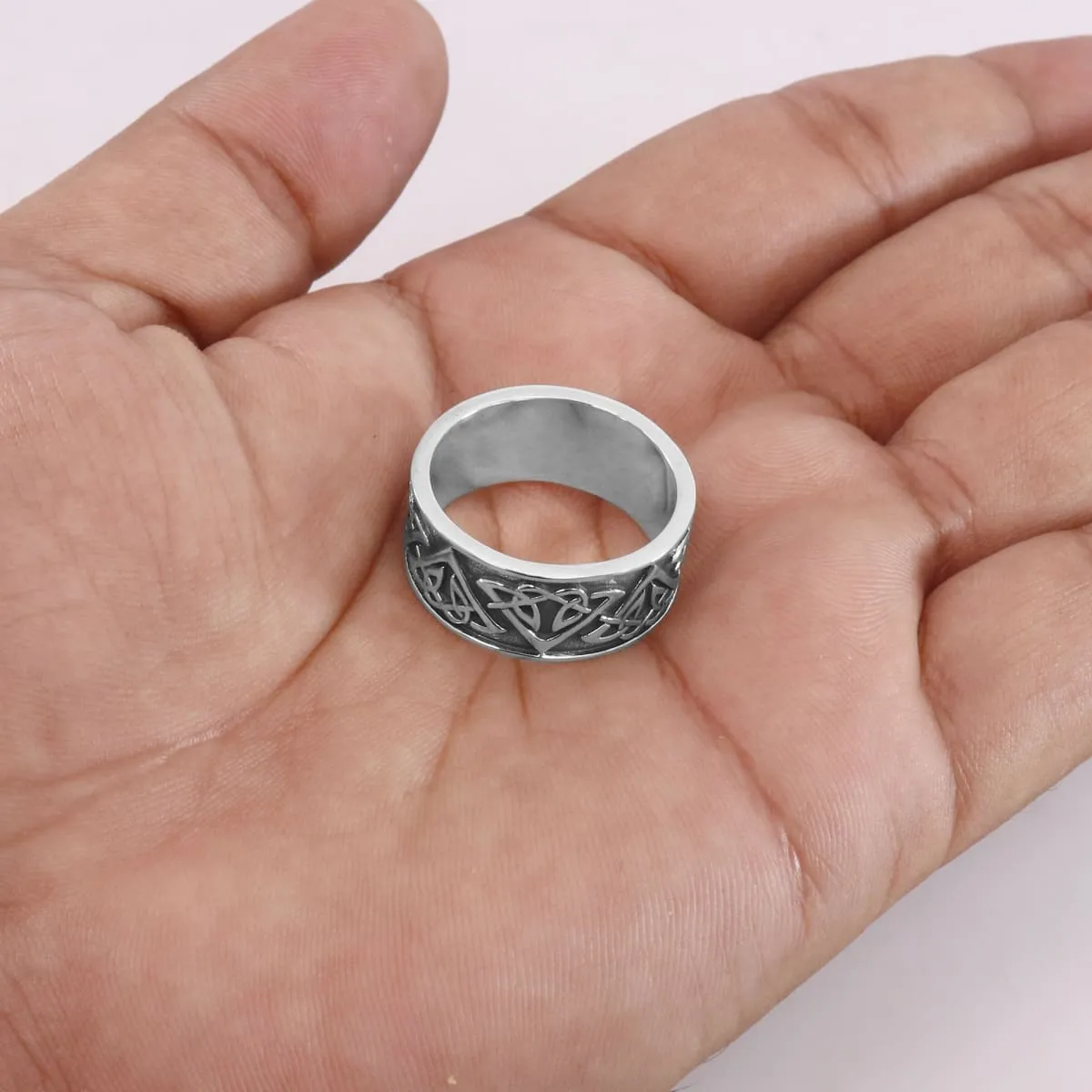 Celtic Design 925 Sterling Silver Oxidized Thumb Ring, Handmade Flat Band Silver Ring, Anxiety Ring, Designer Ring Band