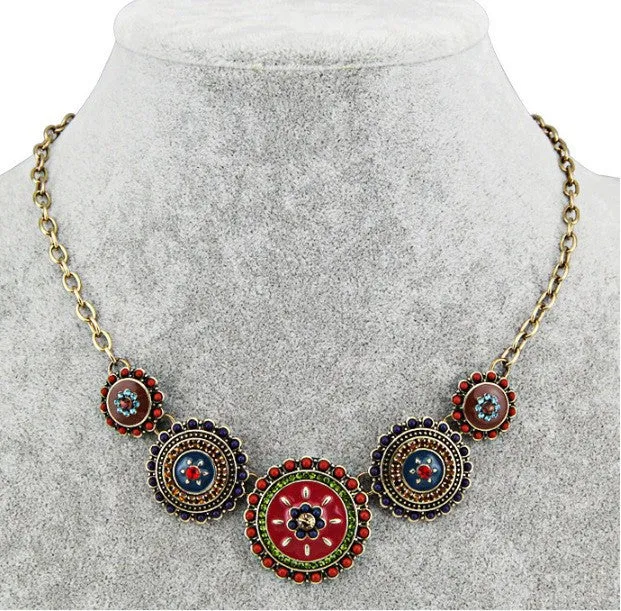 Collares Fashion 2015 Hot Sale Women Bohemia Style Enamel Beads Flowers Choker Chains Statement Necklace Ethnic Vintage Jewelry