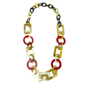Colorful and Trendy Necklace J18140, Made by Buffalo Horn and Lacquer