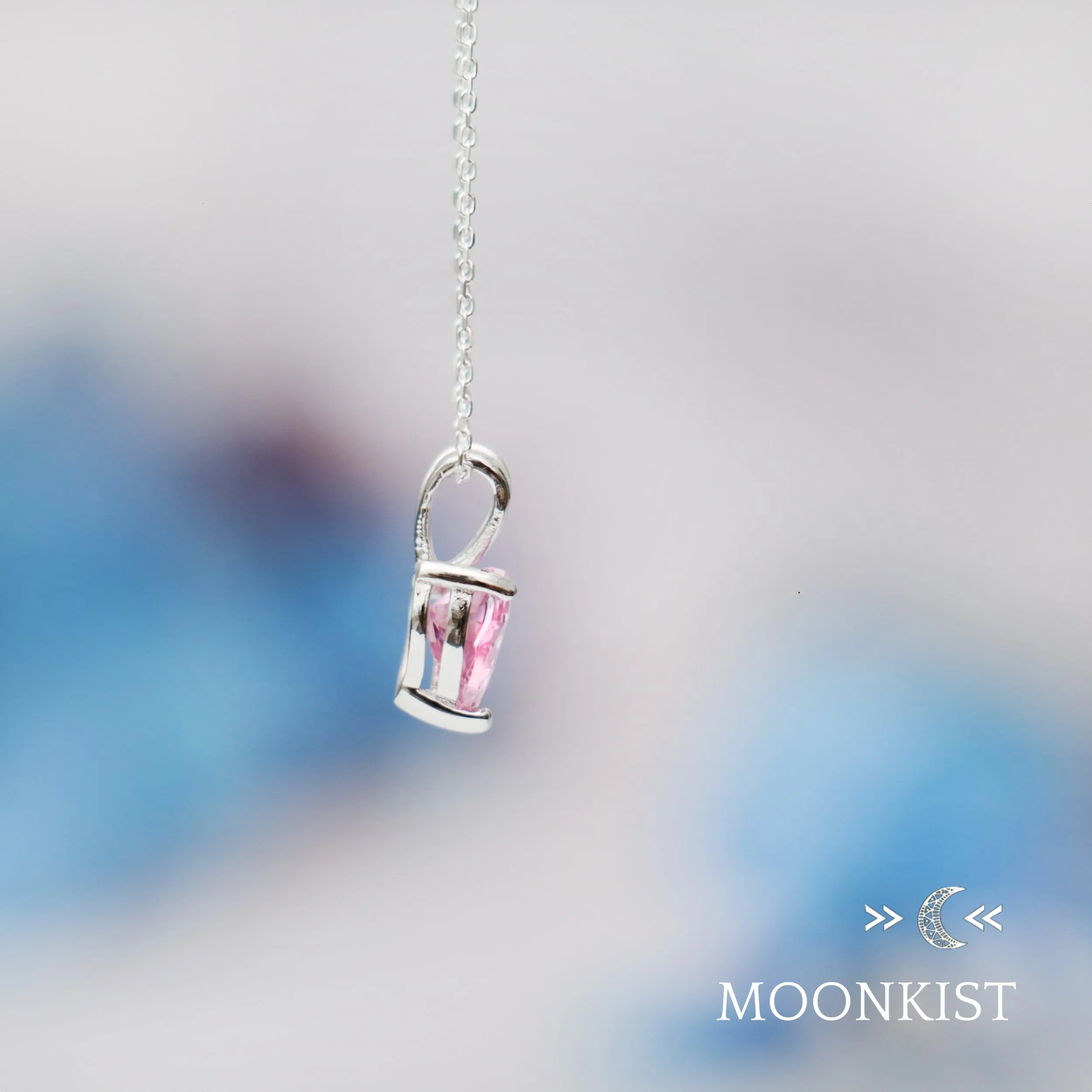 Dainty Pink Tourmaline CZ Heart Necklace | Moonkist Designs