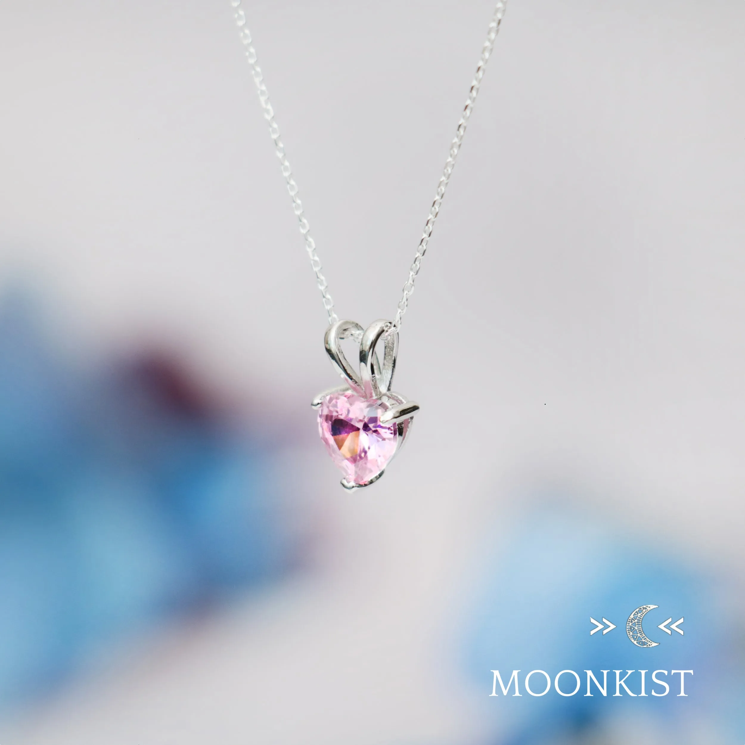 Dainty Pink Tourmaline CZ Heart Necklace | Moonkist Designs