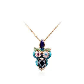 Fashion multicolor Owl Necklace with Austrian Crystal Gold Plated Women Jewelry
