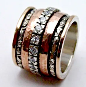 fidget ring for women - fidget ring spinner sterling silver ring with 9 ct gold