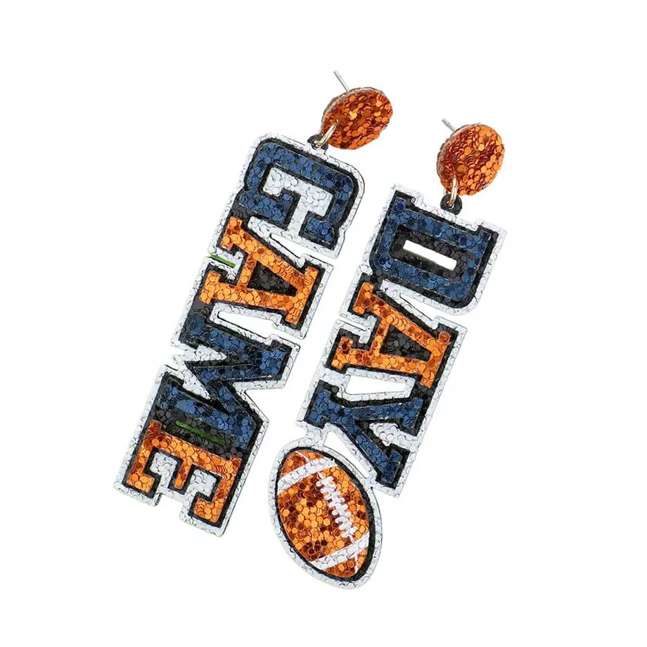 Game Day Message Football Bling Dangle Earrings