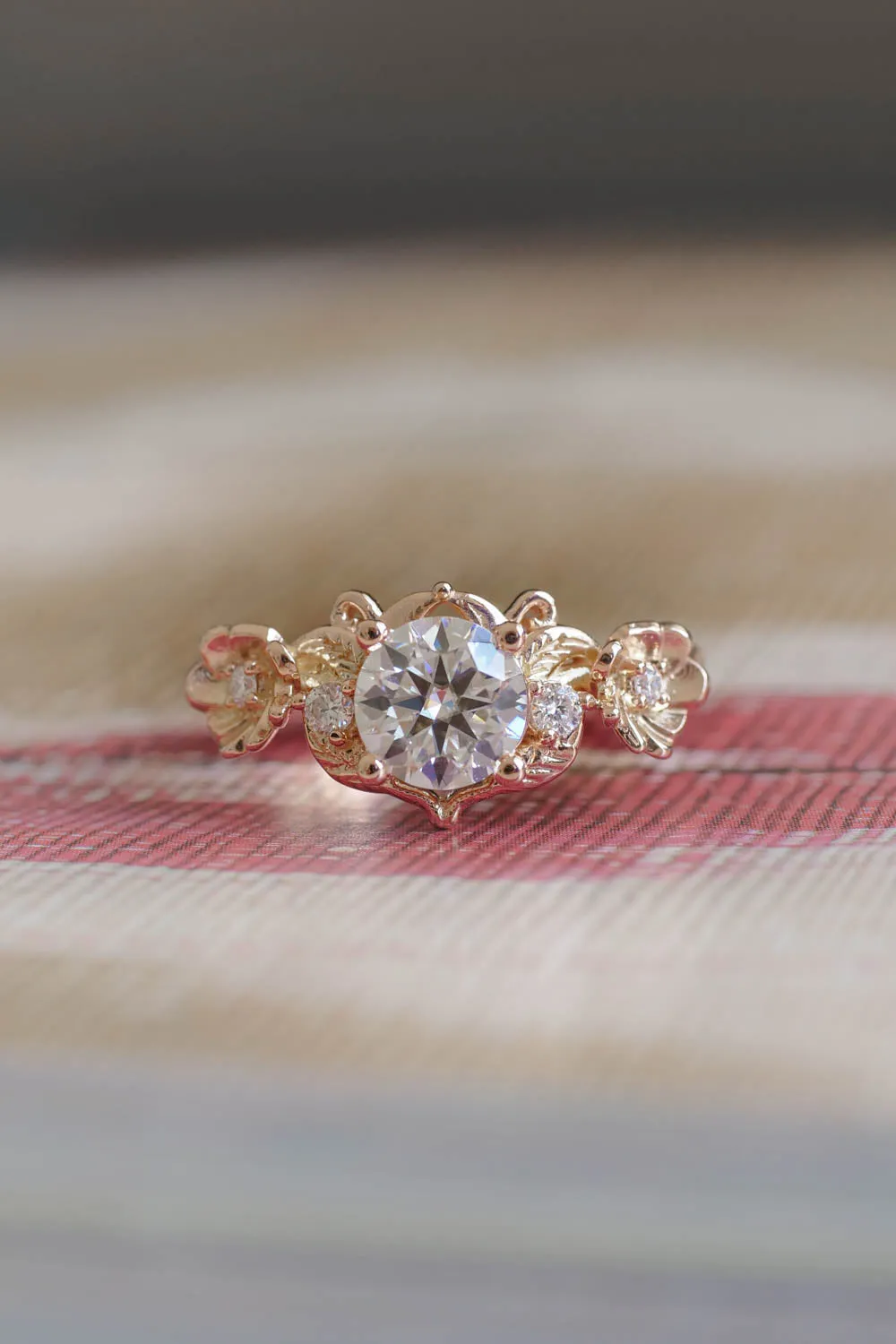 Lab grown diamond engagement ring in rose gold, floral engagement ring with diamonds / Adelina