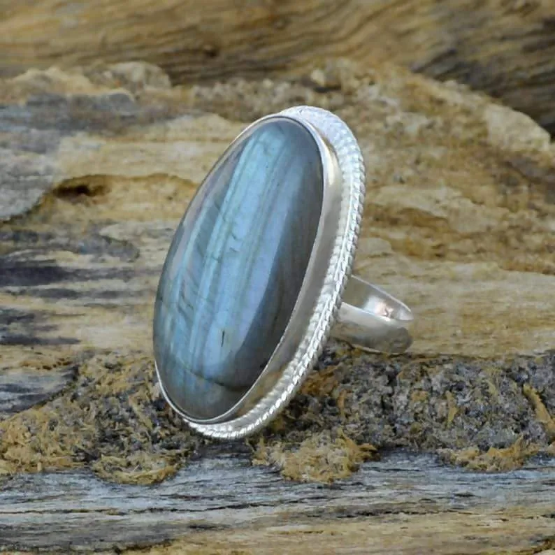 Labradorite Gemstone Ring, 925 Sterling Silver Jewelry, Handmade Ring, Oval Labradorite Blue Flash Ring, Rings For Woman
