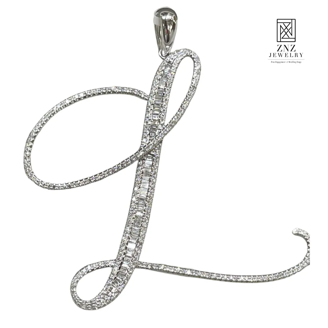 Letter L Diamond Pendant 14K White Gold