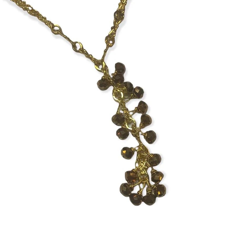 Long Gold Crystal Cluster Necklace