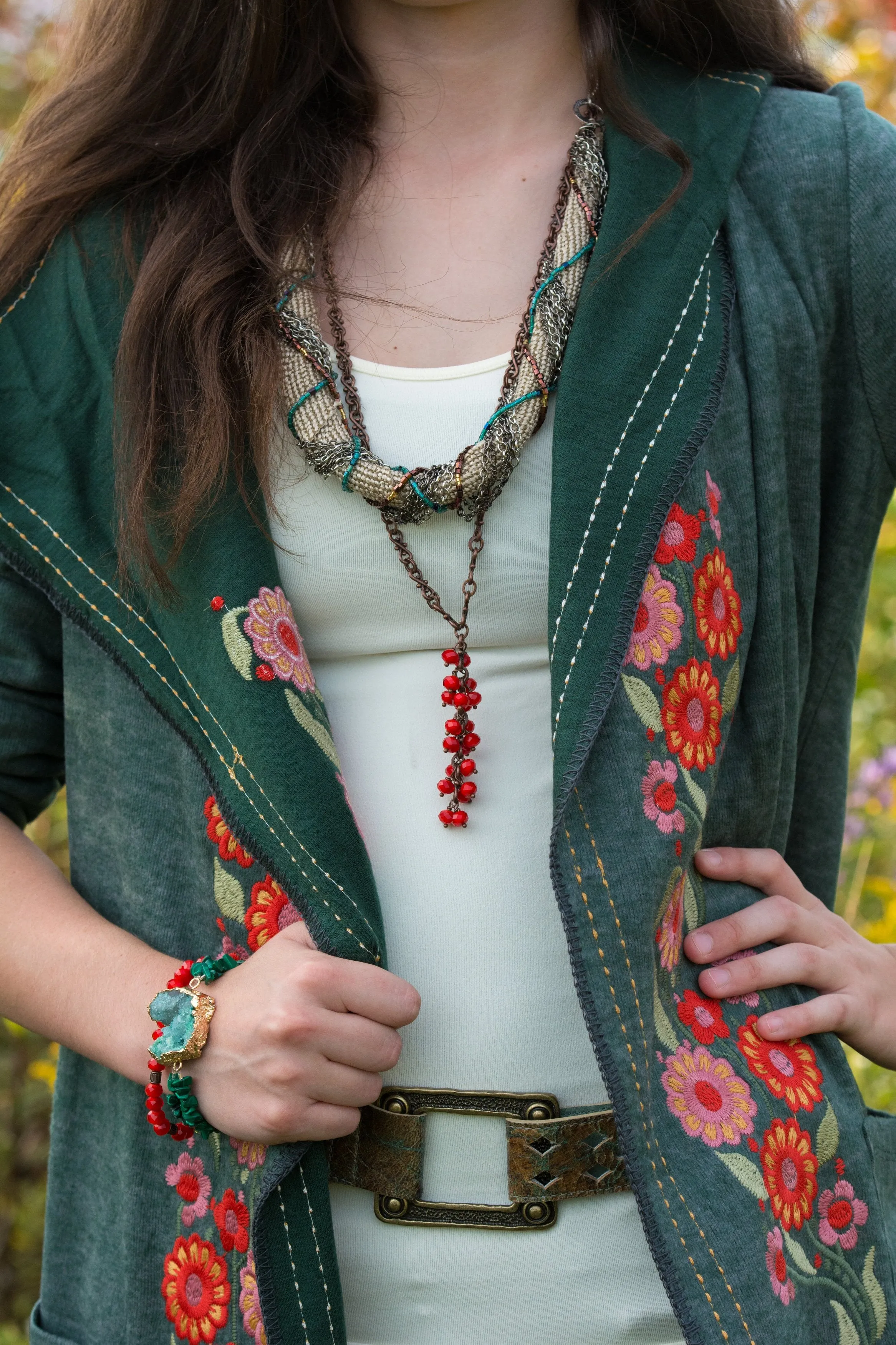 Long Gold Crystal Cluster Necklace