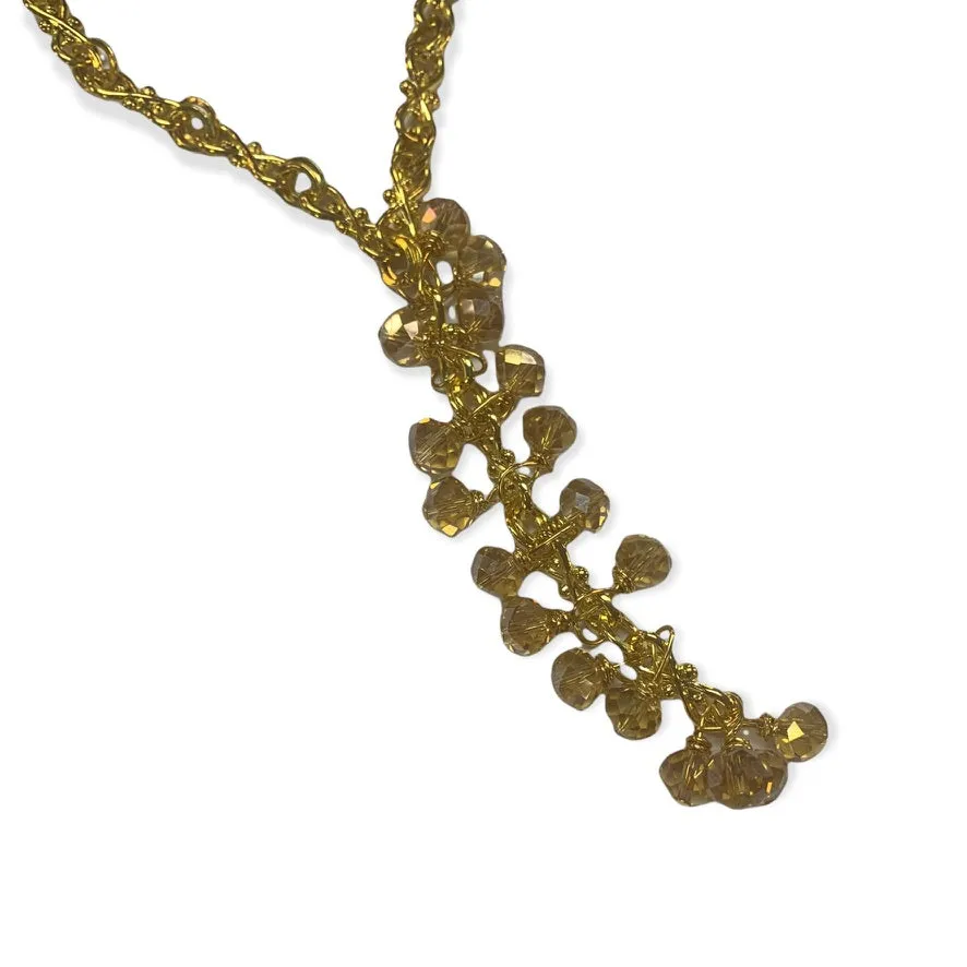 Long Gold Crystal Cluster Necklace
