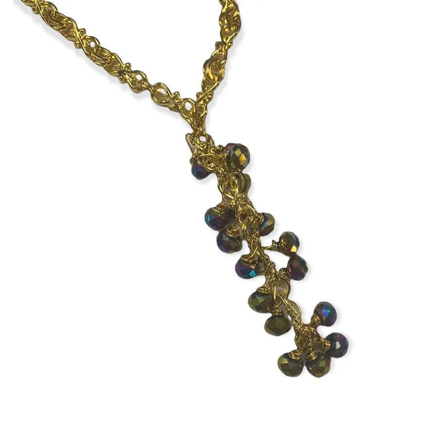 Long Gold Crystal Cluster Necklace
