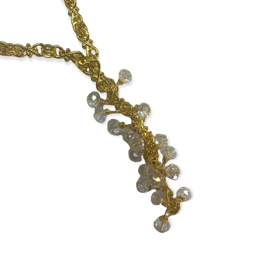 Long Gold Crystal Cluster Necklace