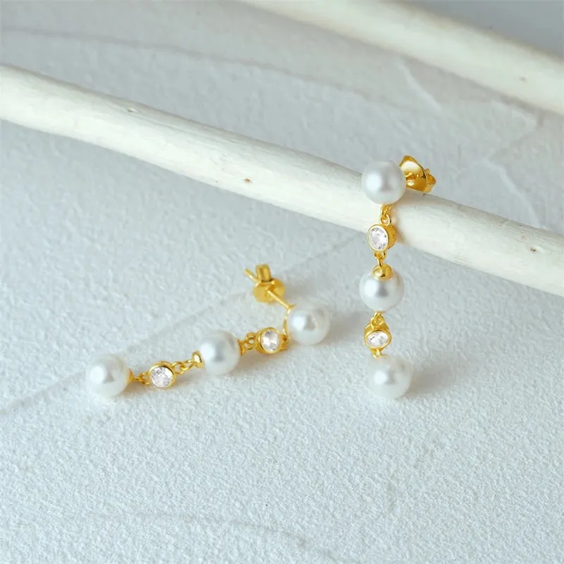 Long White Pearls Tassel Wedding  Drop Earrings