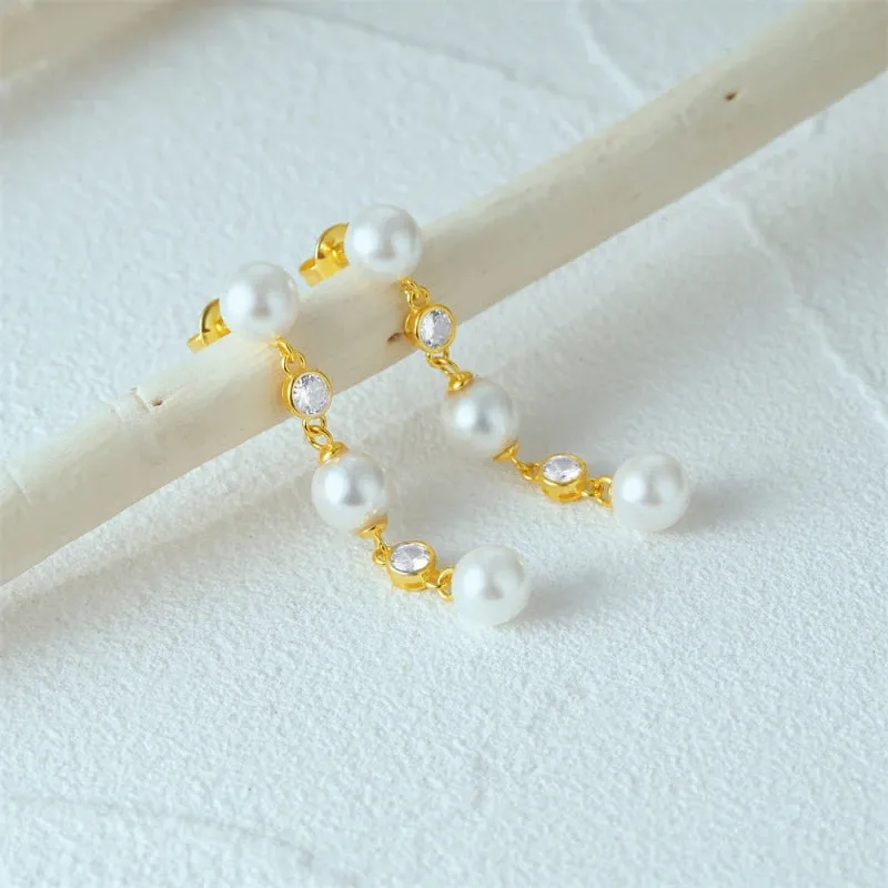 Long White Pearls Tassel Wedding  Drop Earrings