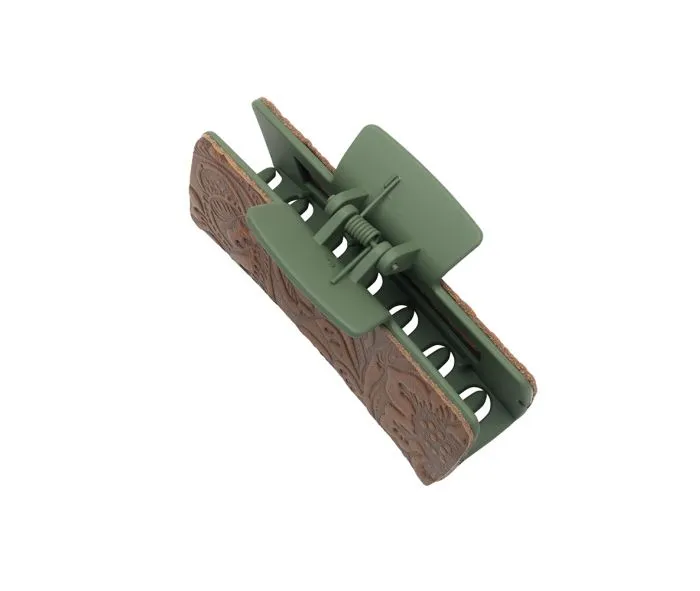 Myra Bags Leather Hair Comb Clips: Secure, Stylish, and Comfortable - Olive Green and Brown Leather