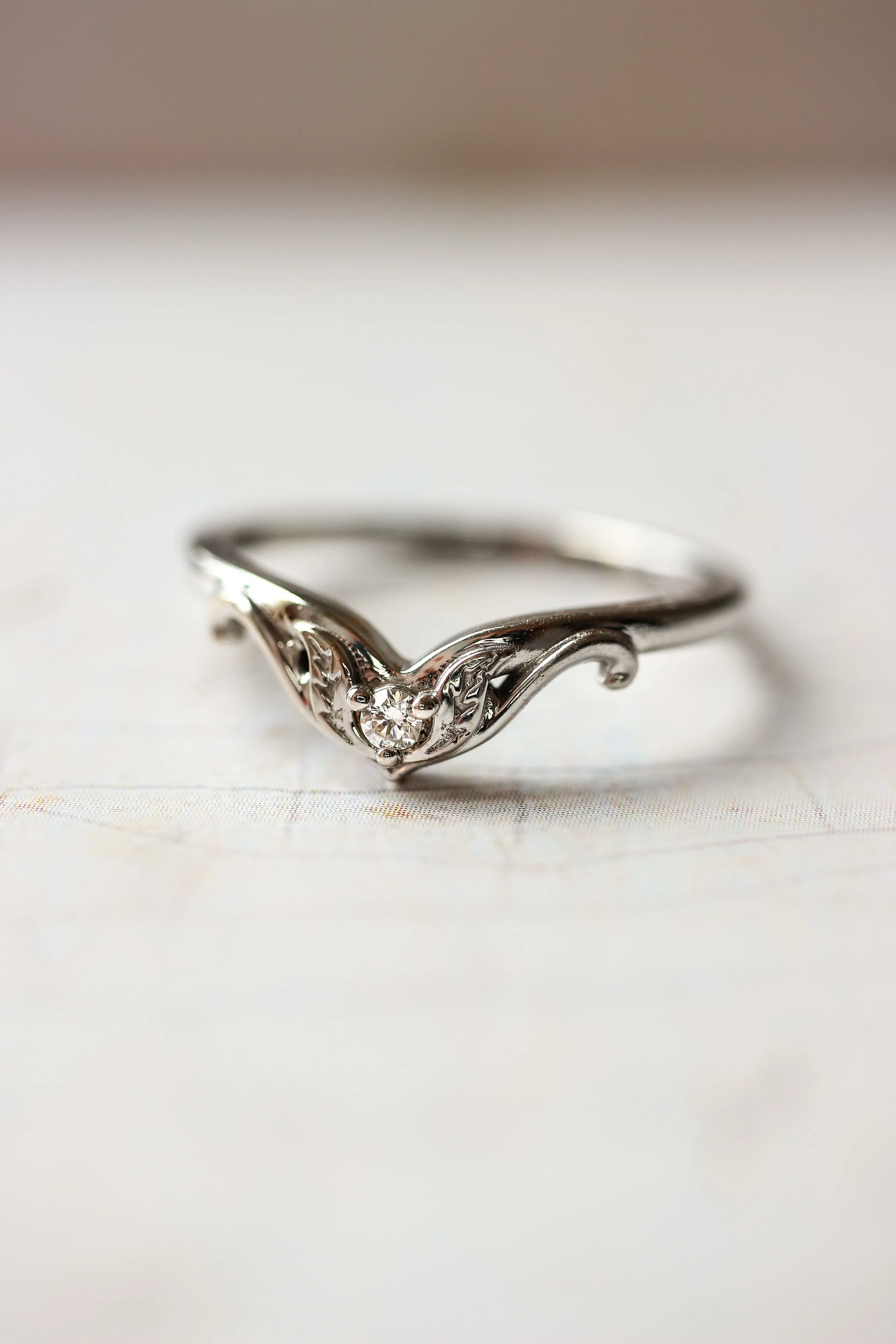 Nature inspired wedding band with one gemstone | matching wedding band for Amura