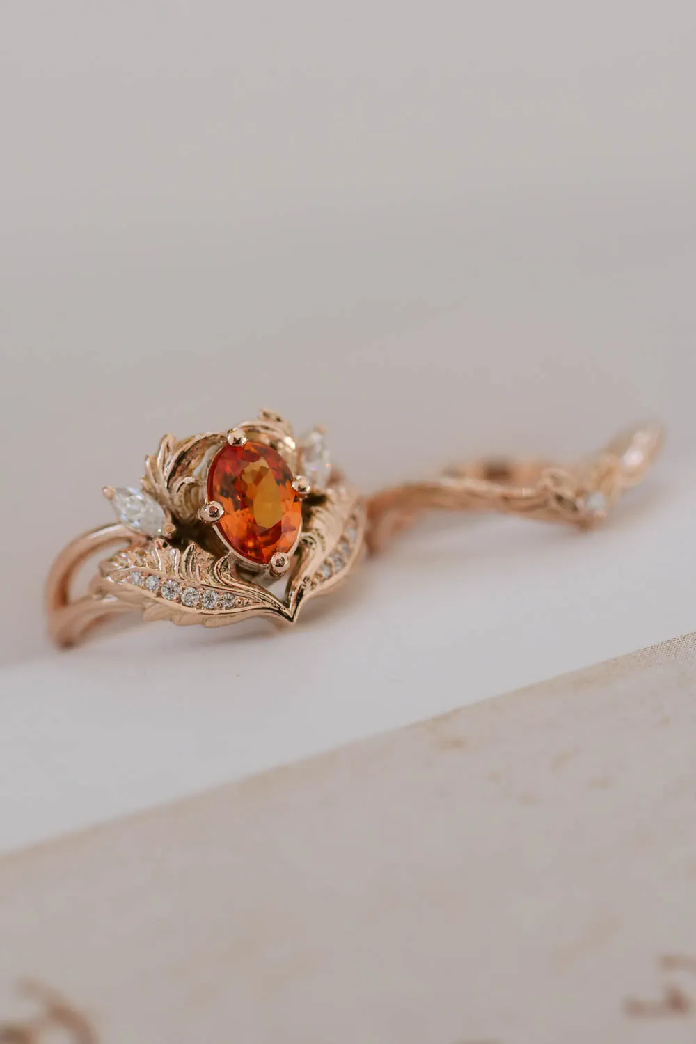 Orange sapphire and diamonds engagement ring / Adonis