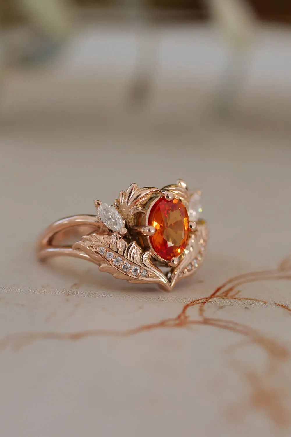 Orange sapphire and diamonds engagement ring / Adonis