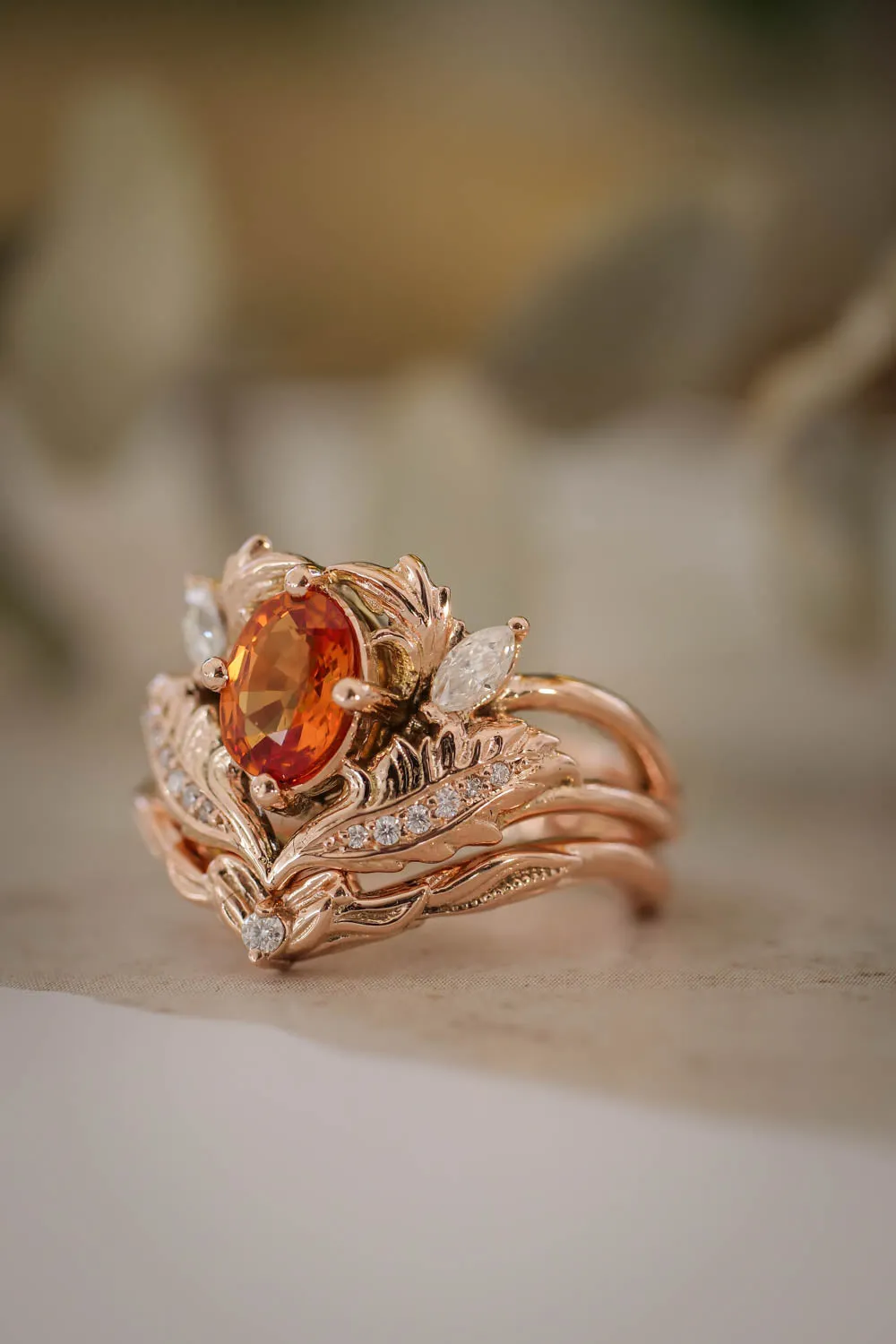 Orange sapphire and diamonds engagement ring / Adonis