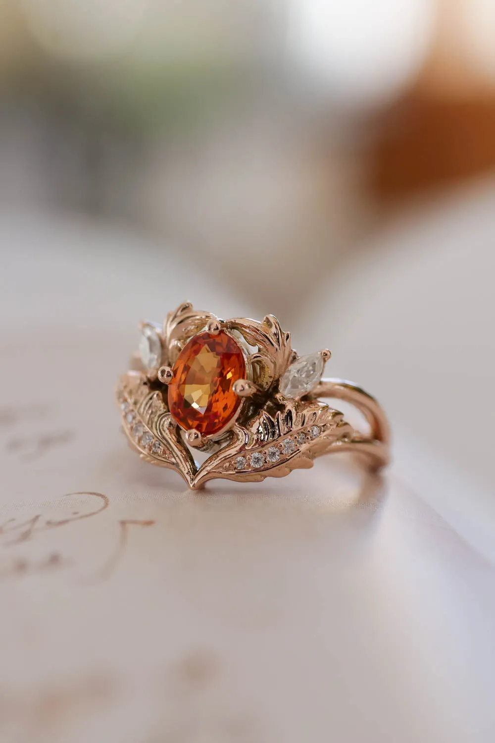 Orange sapphire and diamonds engagement ring / Adonis