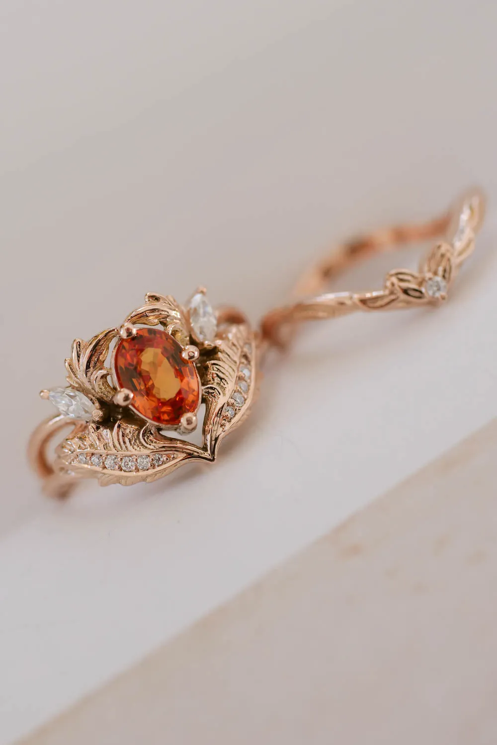 Orange sapphire and diamonds engagement ring / Adonis