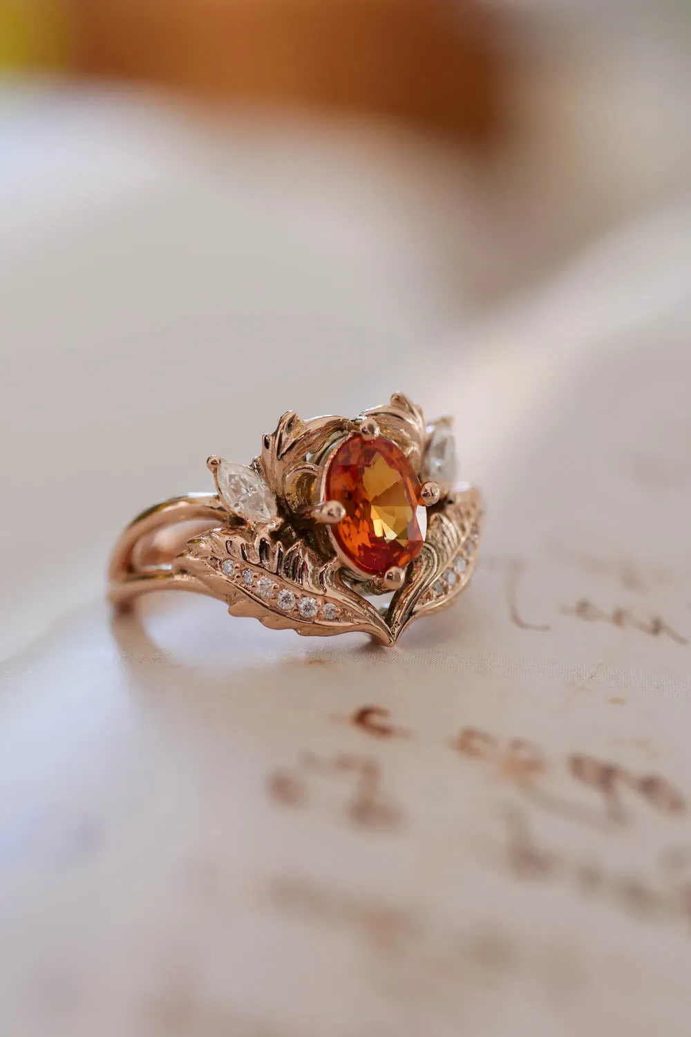 Orange sapphire and diamonds engagement ring / Adonis