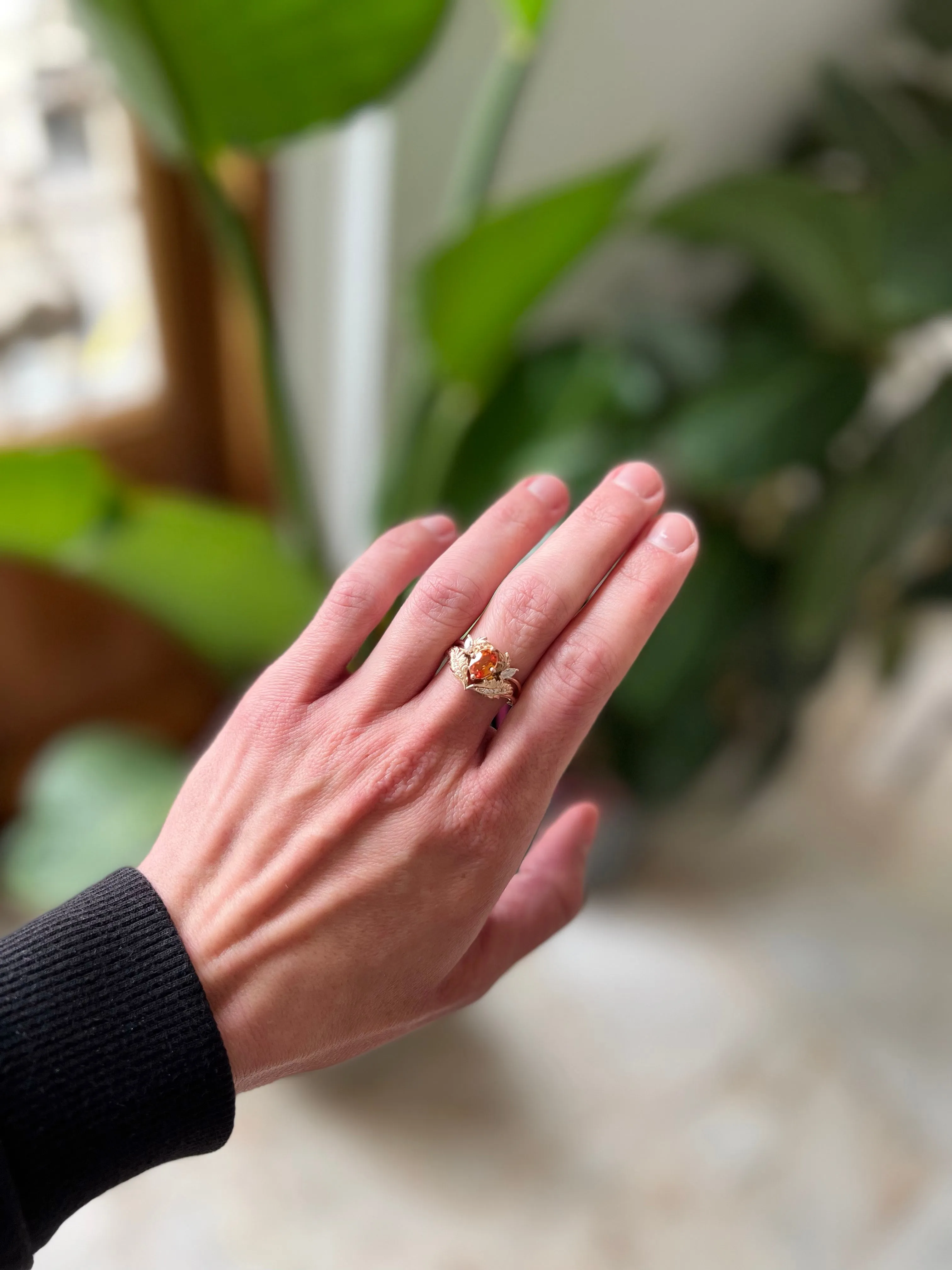 Orange sapphire and diamonds engagement ring / Adonis