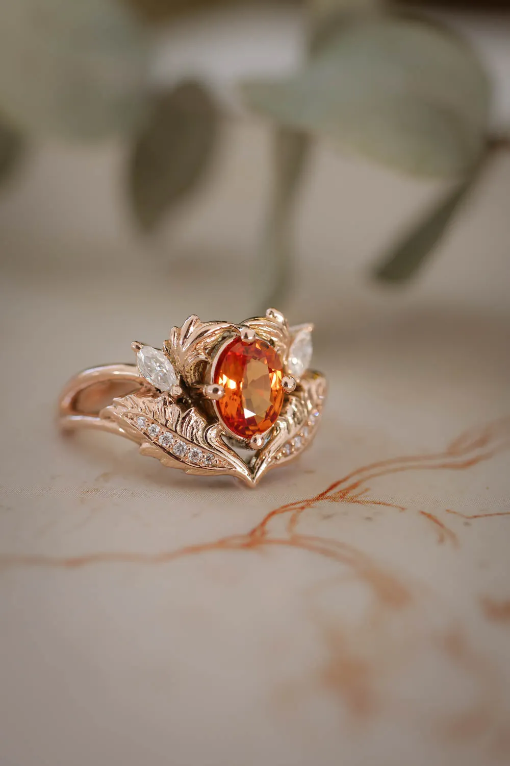 Orange sapphire and diamonds engagement ring / Adonis