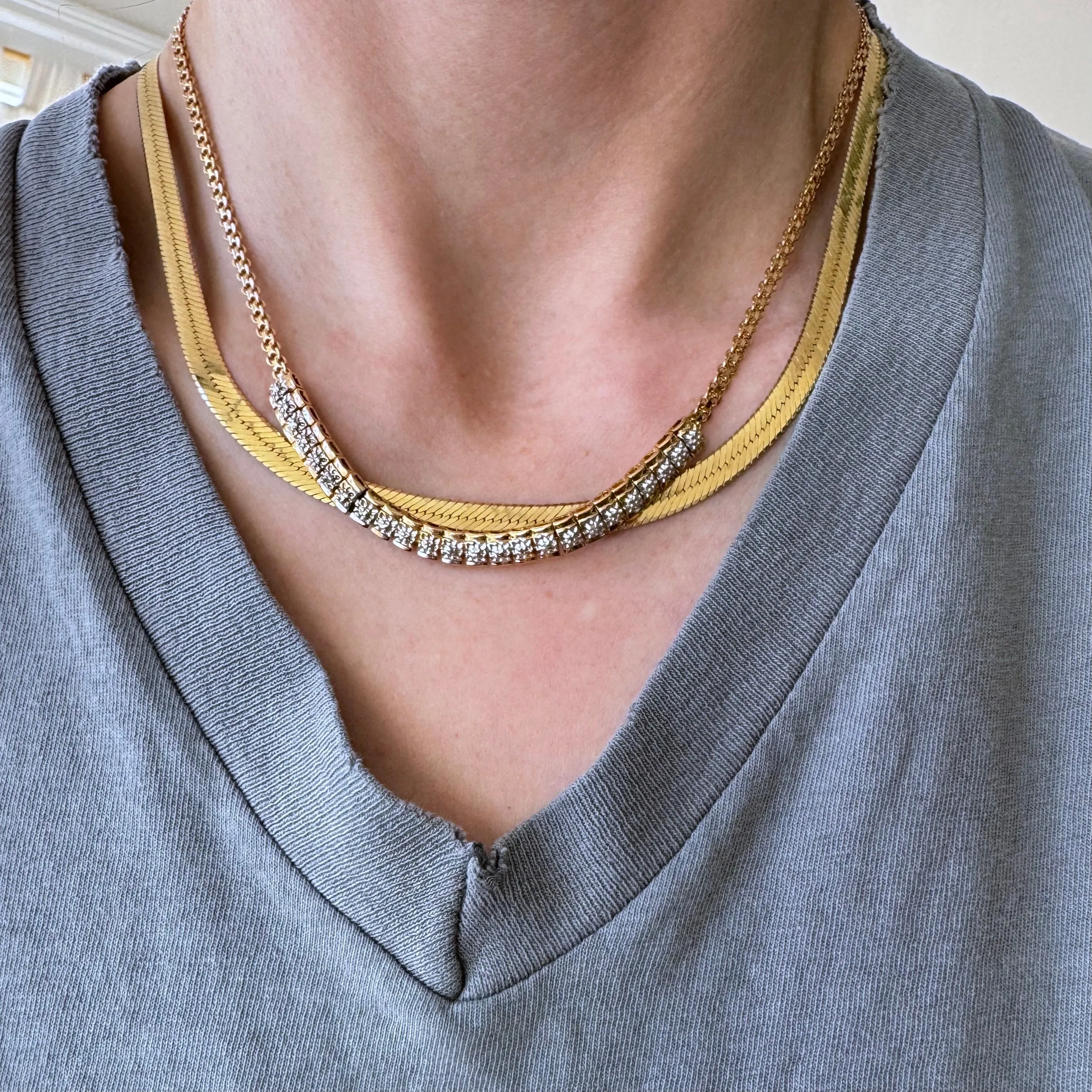 P R E - L O V E D // everyday illusion / gold plated sterling silver tennis style necklace / 17.5, 11.8g