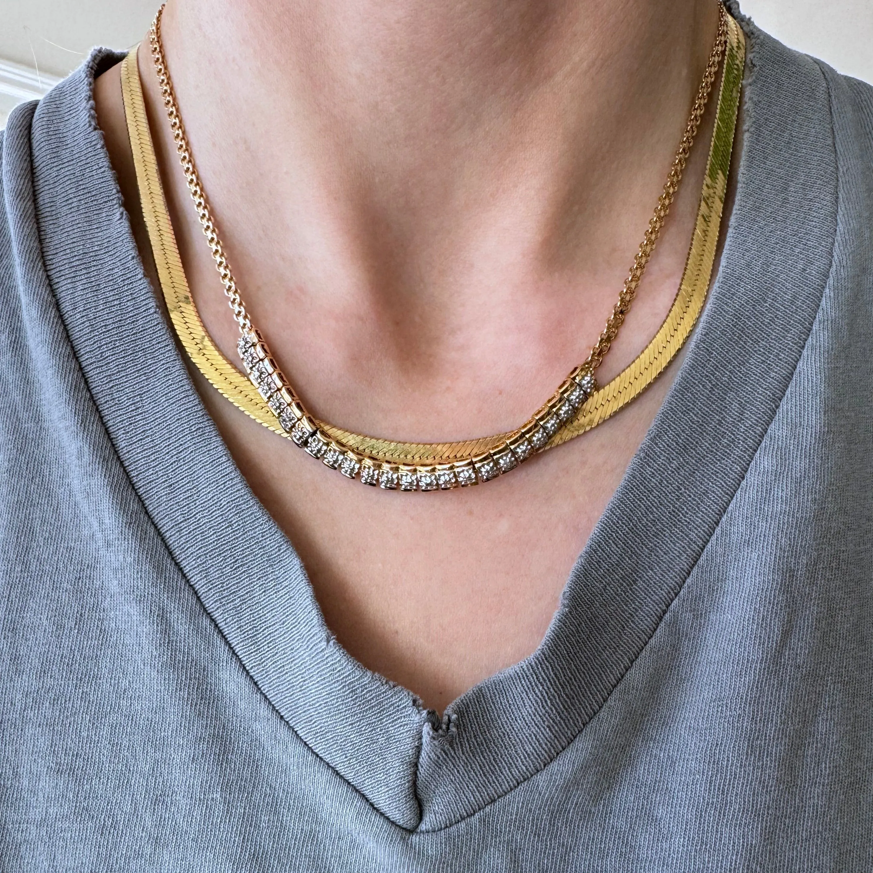 P R E - L O V E D // everyday illusion / gold plated sterling silver tennis style necklace / 17.5, 11.8g