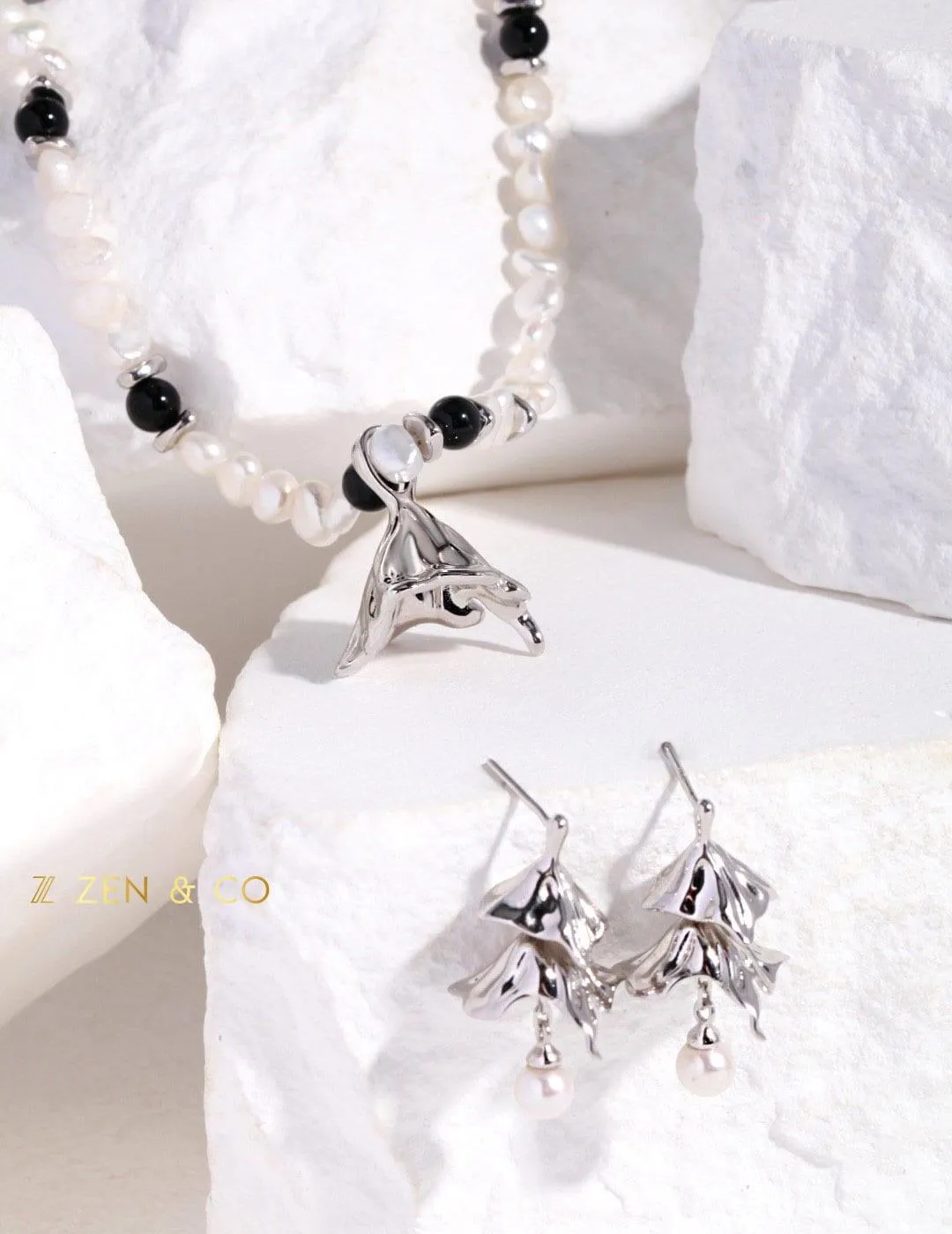 PAVLOVA Ballerina inspired tutu dangle earrings with dainty pearl