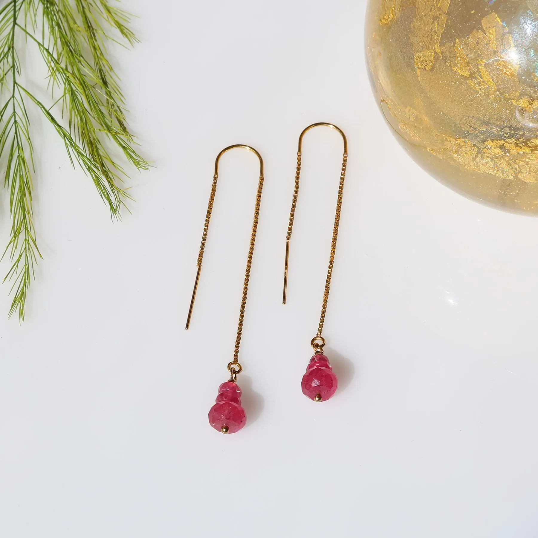 Peony - Pink Sapphire Threader Earrings