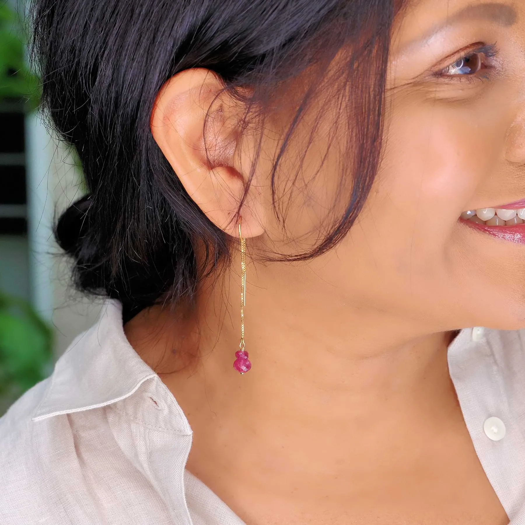 Peony - Pink Sapphire Threader Earrings